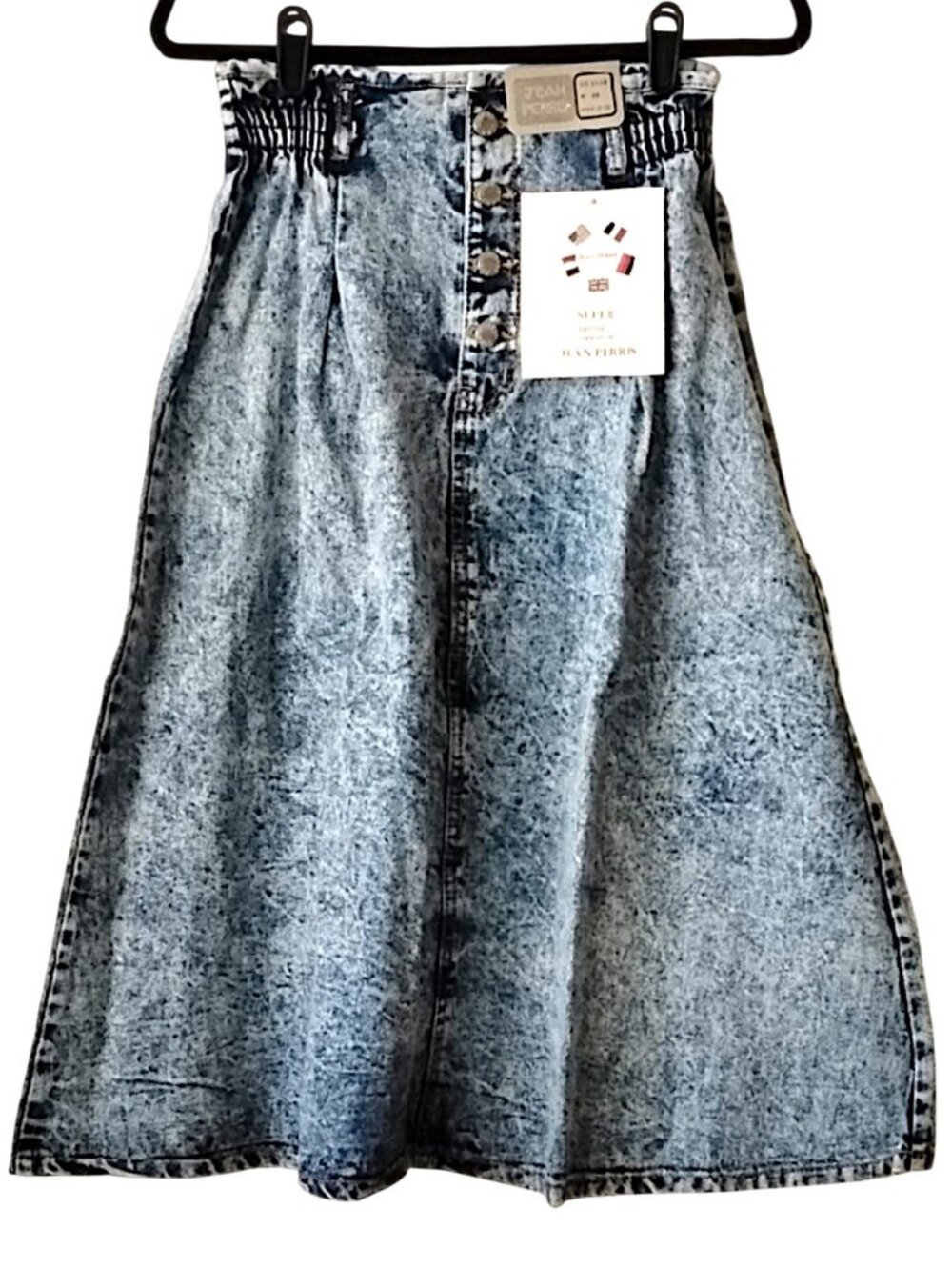 Vintage NOS Jean Perris Acid Wash Flare Denim Maxi Skirt 26 Button Fly Jean